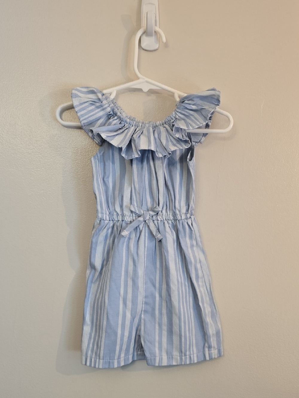 Nannette Blue and White Striped Ruffle Romper